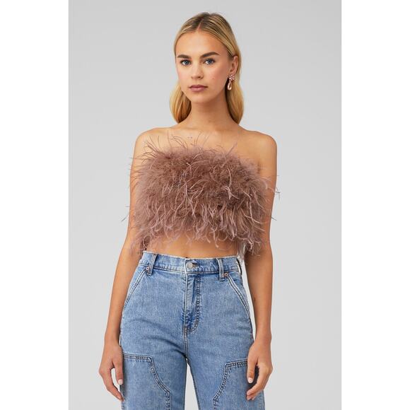 NWT Lamarque Zaina Strapless Feather Bustier in Mink Brown Top Size XS - Picture 1 of 5